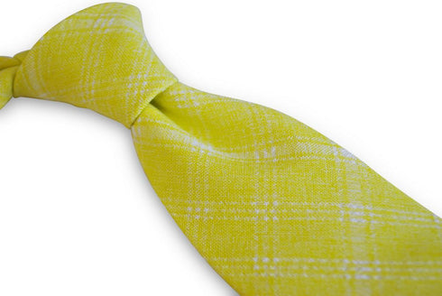 yellow and white check pattern tie in 100% cotton